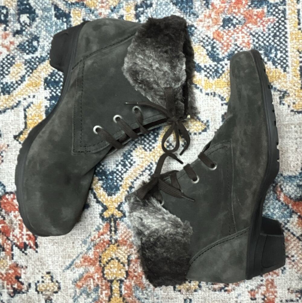 Ara Luftpolster Grey Suede Fur Trim Ankle Boots - Size 7